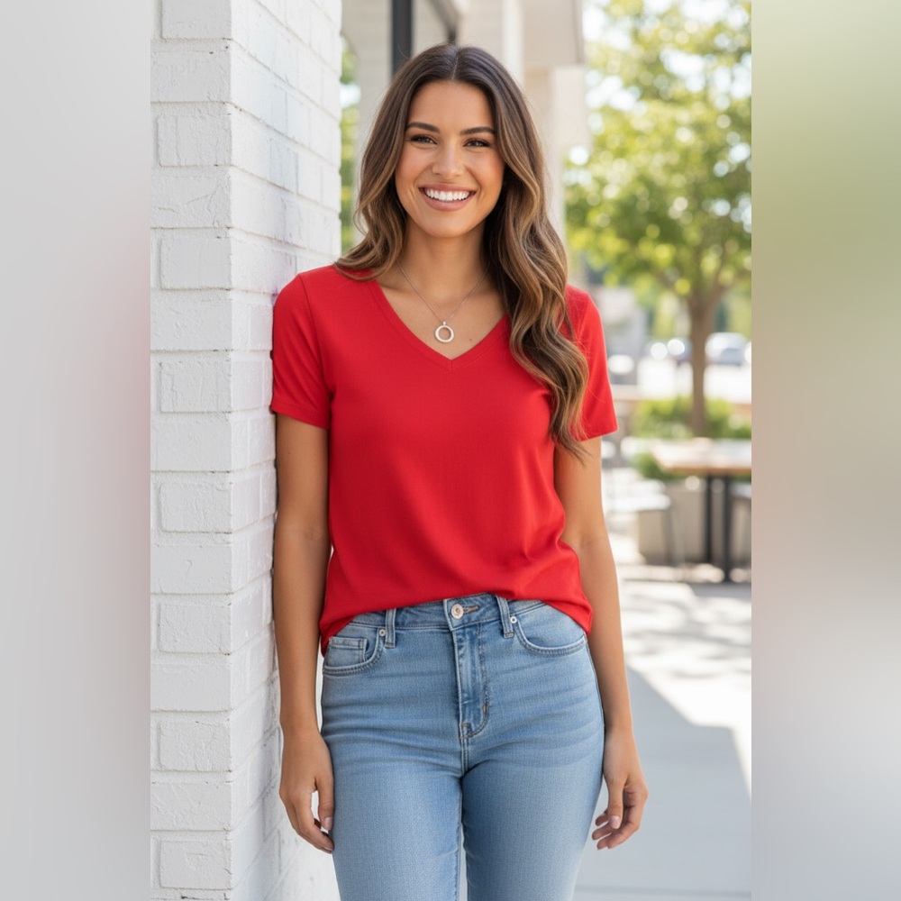Red George soft V neck Tee size Med